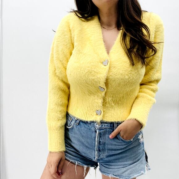 English Factory M yellow Pearly Heart Button Sweater - Picture 1 of 7
